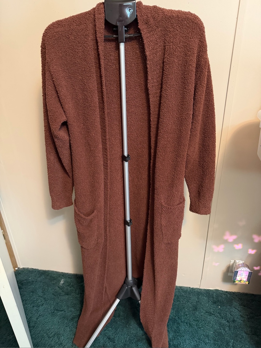 PrettyLittleThing Chocolate Brown Fluffy Borg Maxi Cardigan Duster Robe